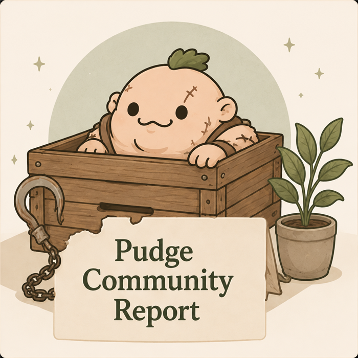 Coperta studiului Pudge Community Report, cu personajul Pudge într-o ladă